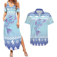 Cardiganshire Wales Christmas Couples Matching Summer Maxi Dress and Hawaiian Shirt Ceredigion Herring Celtic Knot - Wonder Print Shop