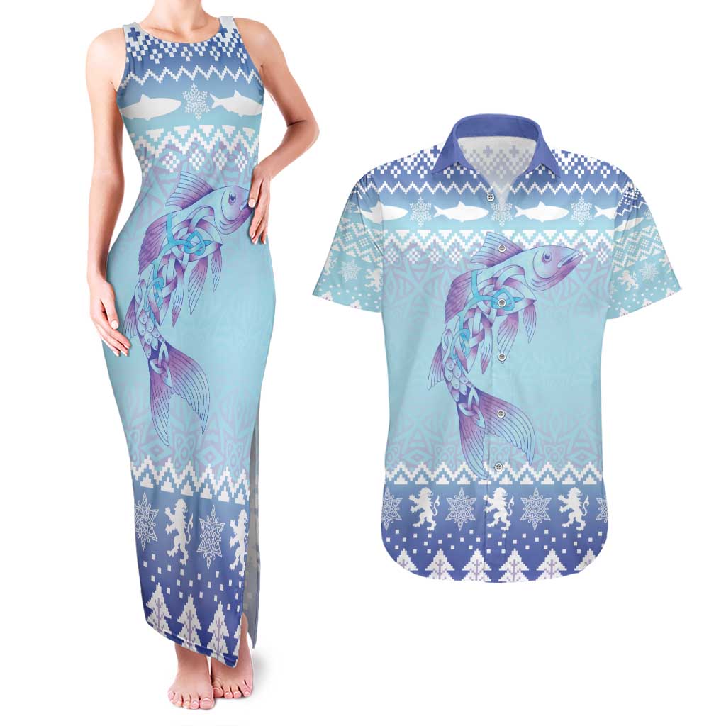 Cardiganshire Wales Christmas Couples Matching Tank Maxi Dress and Hawaiian Shirt Ceredigion Herring Celtic Knot - Wonder Print Shop