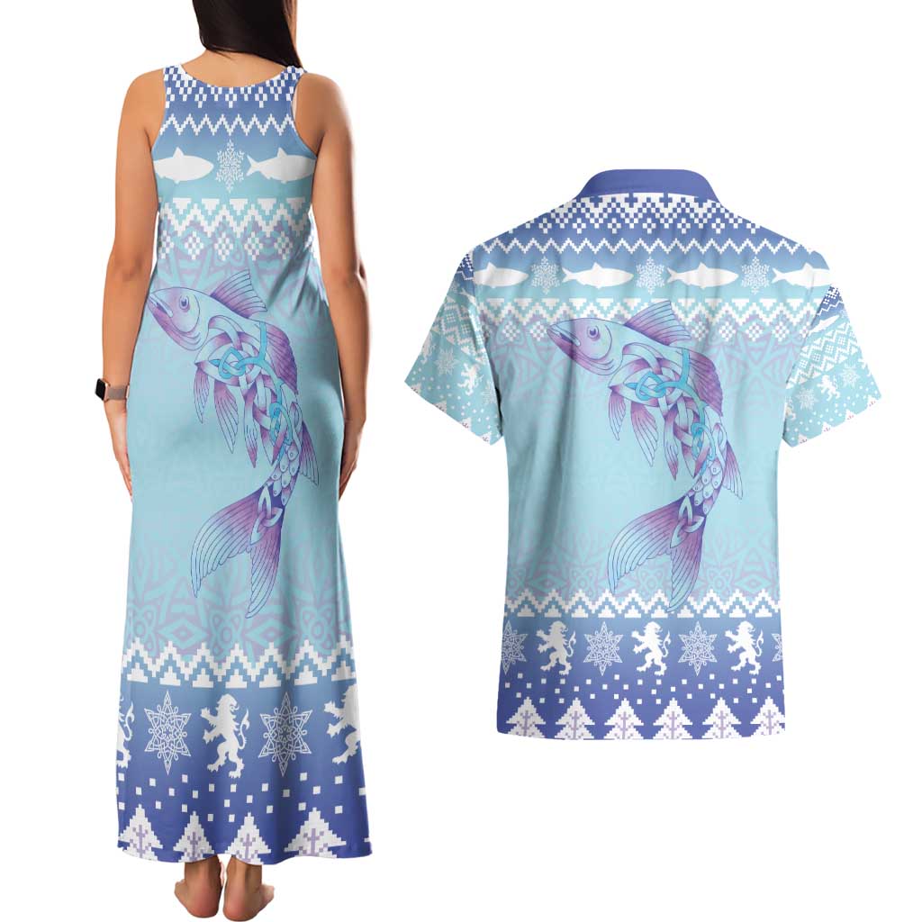 Cardiganshire Wales Christmas Couples Matching Tank Maxi Dress and Hawaiian Shirt Ceredigion Herring Celtic Knot - Wonder Print Shop