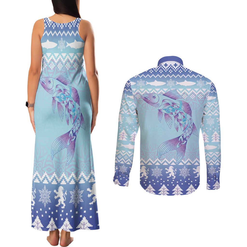 Cardiganshire Wales Christmas Couples Matching Tank Maxi Dress and Long Sleeve Button Shirt Ceredigion Herring Celtic Knot - Wonder Print Shop