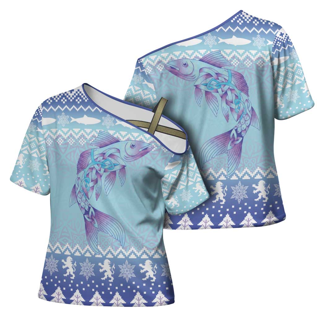 Cardiganshire Wales Christmas Cross Shoulder Shirt Ceredigion Herring Celtic Knot - Wonder Print Shop