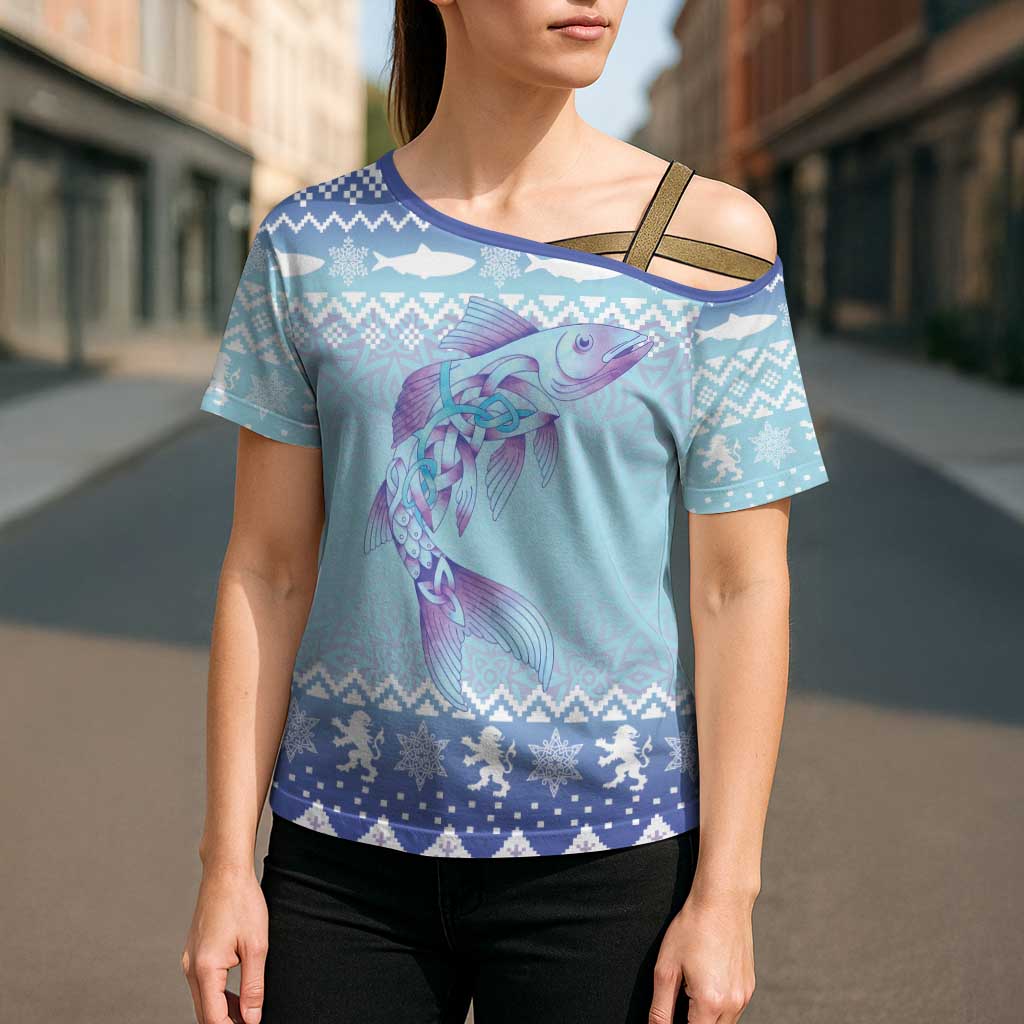 Cardiganshire Wales Christmas Cross Shoulder Shirt Ceredigion Herring Celtic Knot - Wonder Print Shop