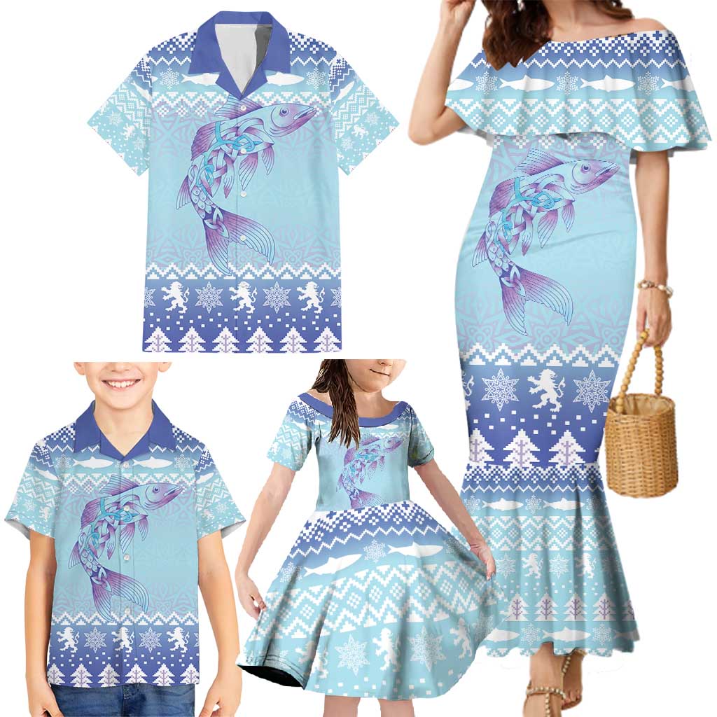 Cardiganshire Wales Christmas Family Matching Mermaid Dress and Hawaiian Shirt Ceredigion Herring Celtic Knot - Wonder Print Shop