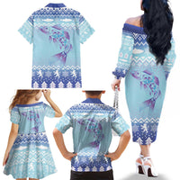 Cardiganshire Wales Christmas Family Matching Off The Shoulder Long Sleeve Dress and Hawaiian Shirt Ceredigion Herring Celtic Knot - Wonder Print Shop