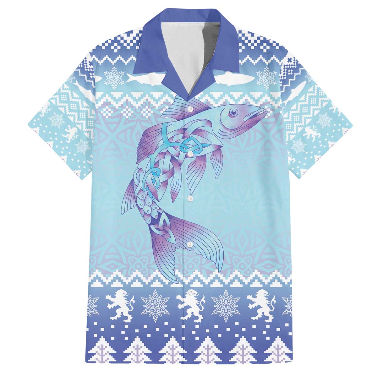 Cardiganshire Wales Christmas Family Matching Off The Shoulder Long Sleeve Dress and Hawaiian Shirt Ceredigion Herring Celtic Knot - Wonder Print Shop