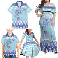 Cardiganshire Wales Christmas Family Matching Off Shoulder Maxi Dress and Hawaiian Shirt Ceredigion Herring Celtic Knot - Wonder Print Shop