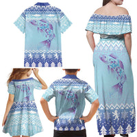 Cardiganshire Wales Christmas Family Matching Off Shoulder Maxi Dress and Hawaiian Shirt Ceredigion Herring Celtic Knot - Wonder Print Shop