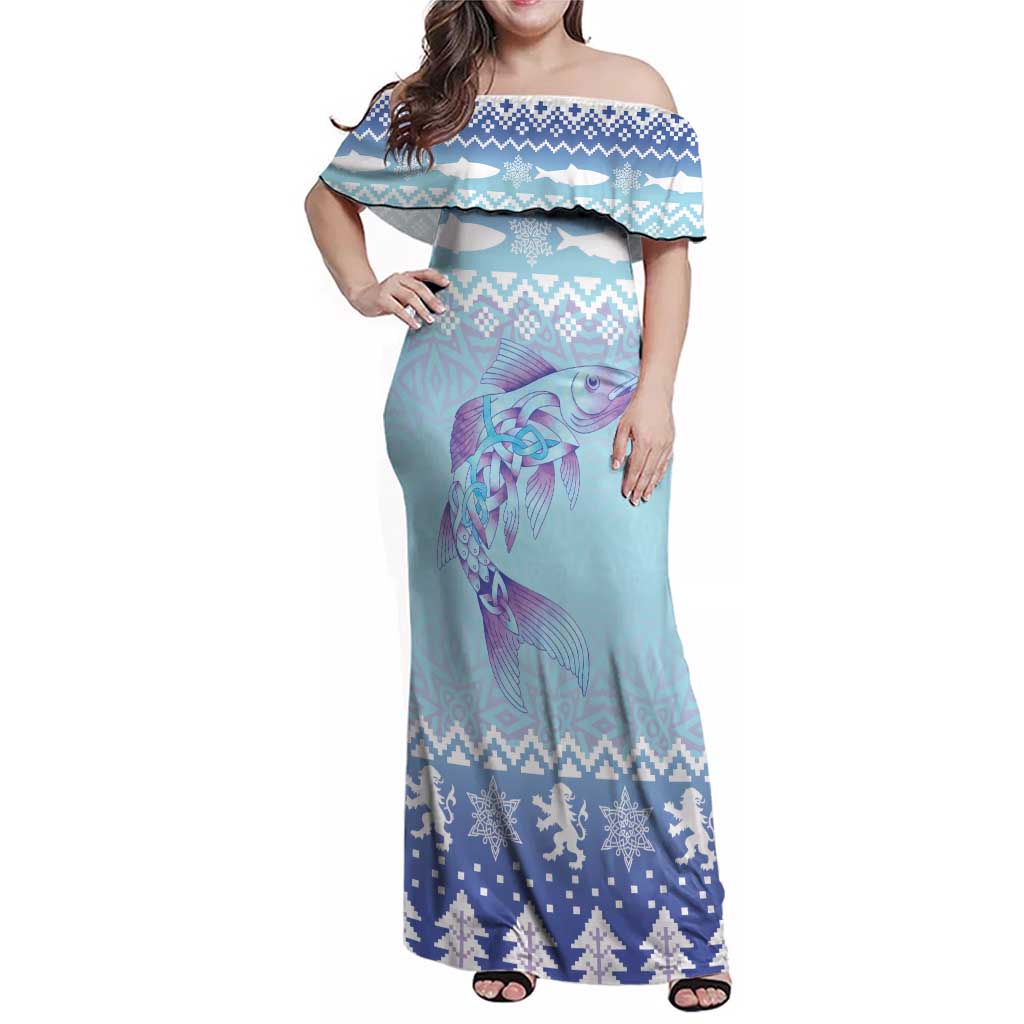 Cardiganshire Wales Christmas Family Matching Off Shoulder Maxi Dress and Hawaiian Shirt Ceredigion Herring Celtic Knot - Wonder Print Shop