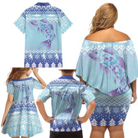 Cardiganshire Wales Christmas Family Matching Off Shoulder Short Dress and Hawaiian Shirt Ceredigion Herring Celtic Knot - Wonder Print Shop