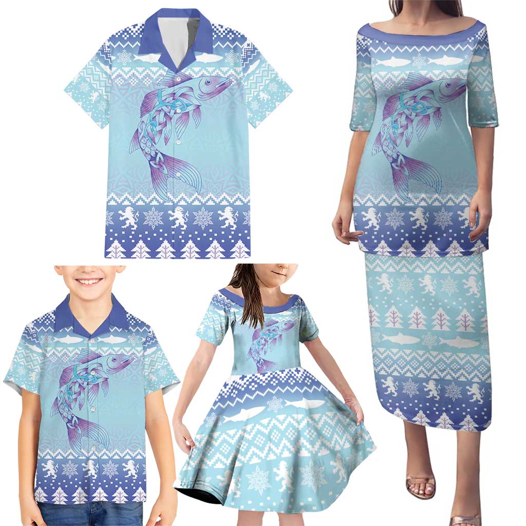 Cardiganshire Wales Christmas Family Matching Puletasi and Hawaiian Shirt Ceredigion Herring Celtic Knot - Wonder Print Shop
