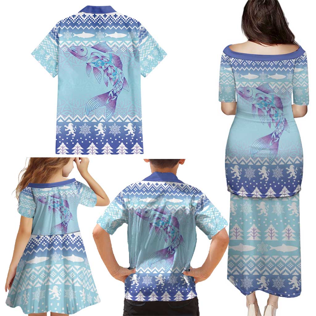Cardiganshire Wales Christmas Family Matching Puletasi and Hawaiian Shirt Ceredigion Herring Celtic Knot - Wonder Print Shop