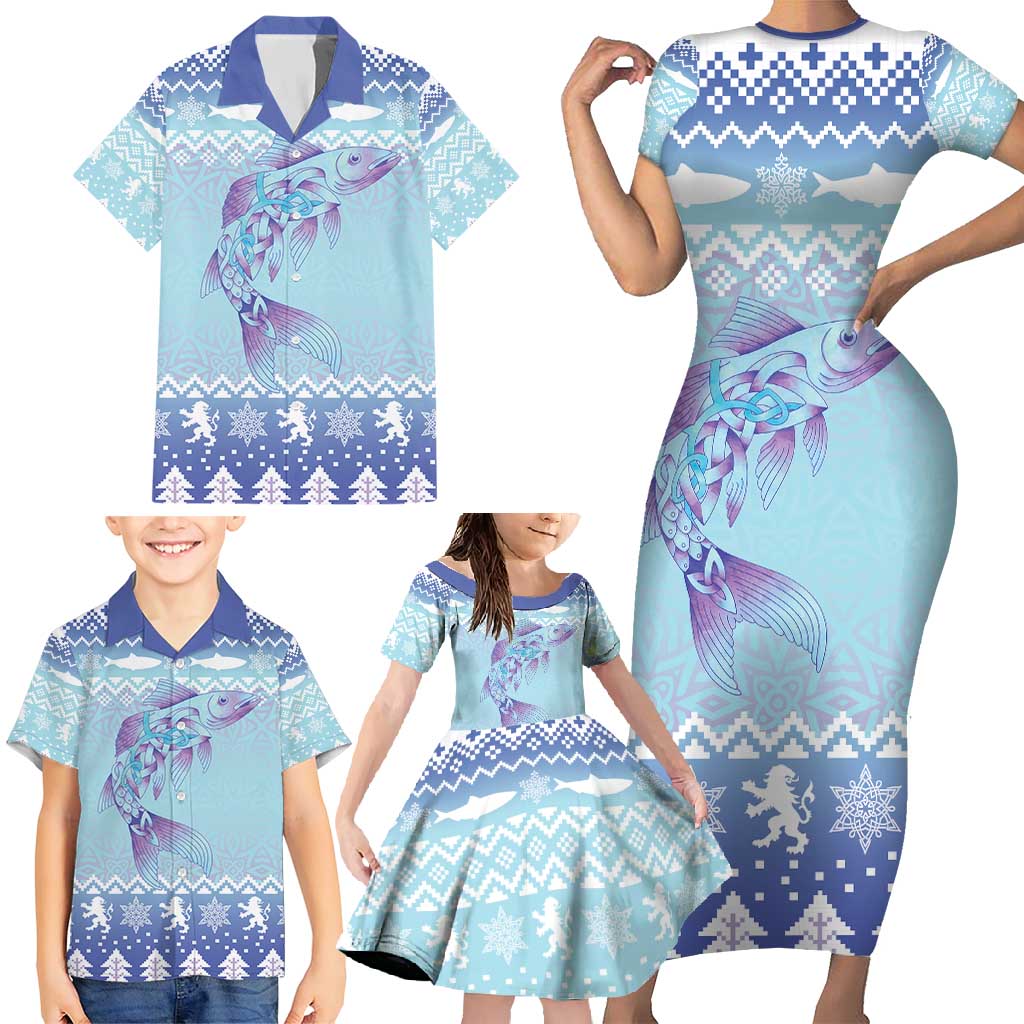 Cardiganshire Wales Christmas Family Matching Short Sleeve Bodycon Dress and Hawaiian Shirt Ceredigion Herring Celtic Knot - Wonder Print Shop
