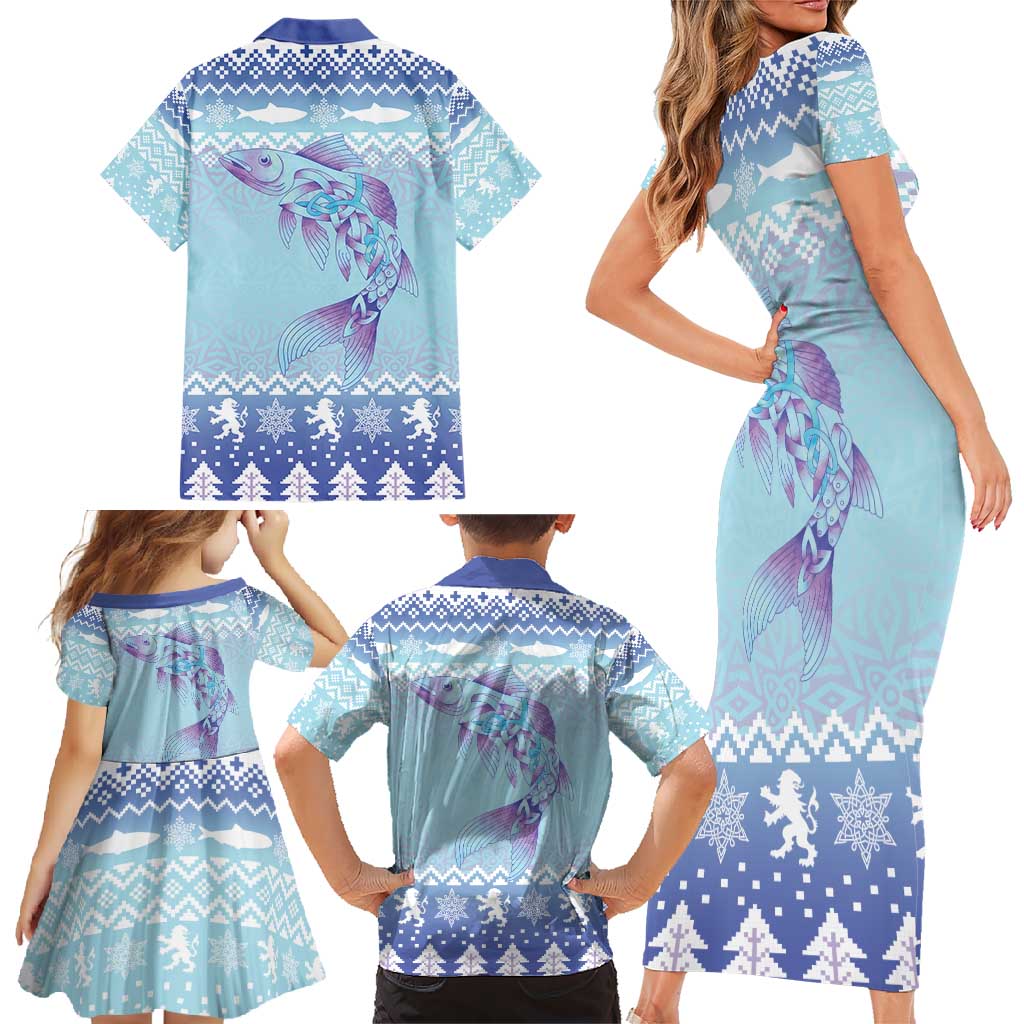 Cardiganshire Wales Christmas Family Matching Short Sleeve Bodycon Dress and Hawaiian Shirt Ceredigion Herring Celtic Knot - Wonder Print Shop
