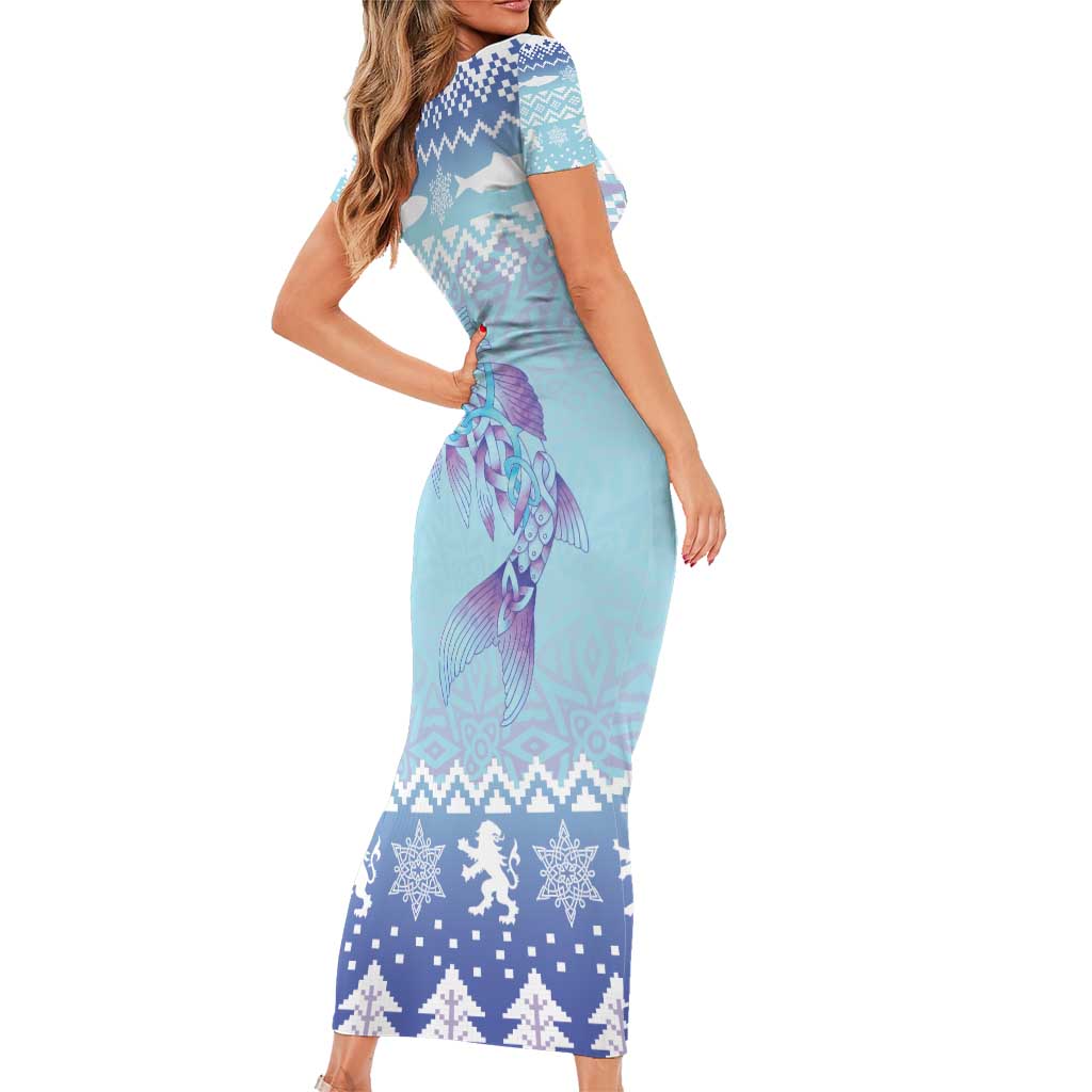 Cardiganshire Wales Christmas Family Matching Short Sleeve Bodycon Dress and Hawaiian Shirt Ceredigion Herring Celtic Knot - Wonder Print Shop