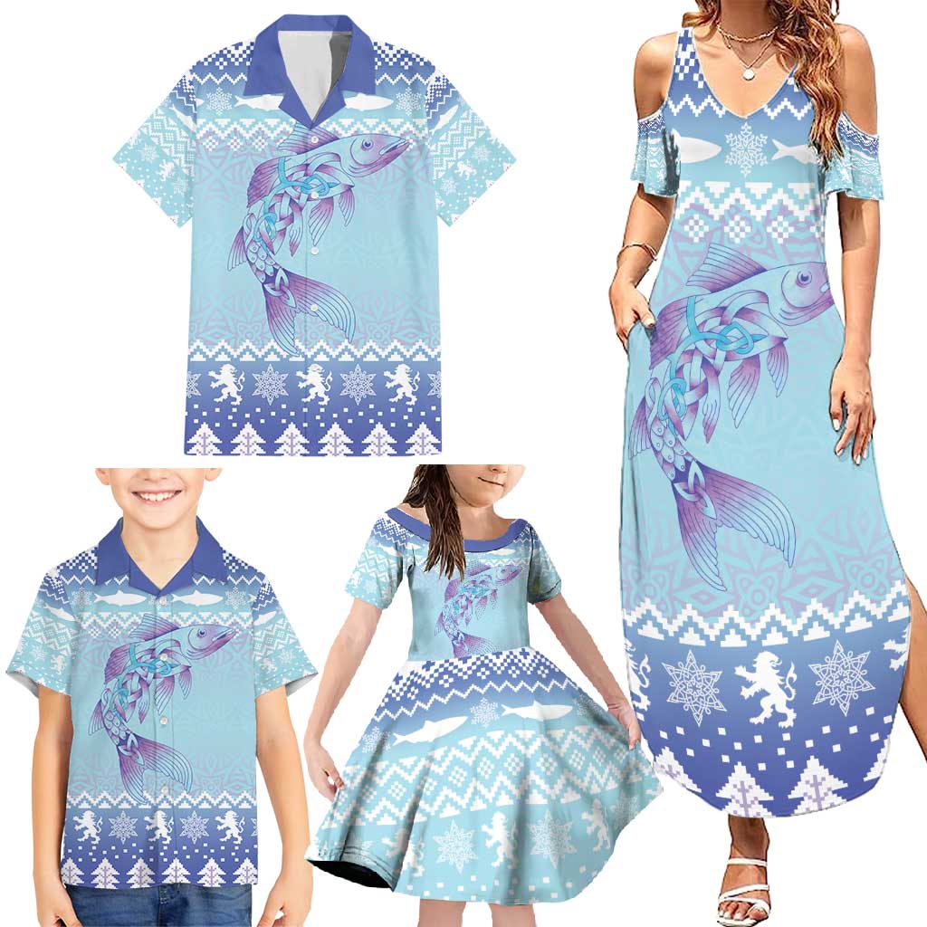 Cardiganshire Wales Christmas Family Matching Summer Maxi Dress and Hawaiian Shirt Ceredigion Herring Celtic Knot - Wonder Print Shop