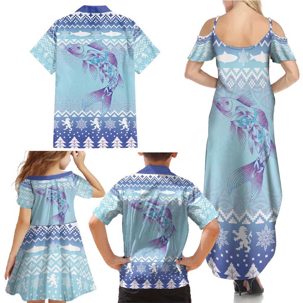Cardiganshire Wales Christmas Family Matching Summer Maxi Dress and Hawaiian Shirt Ceredigion Herring Celtic Knot - Wonder Print Shop
