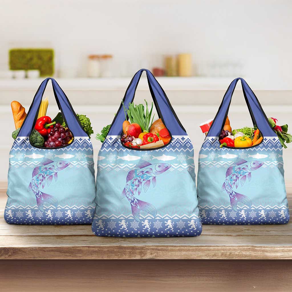 Cardiganshire Wales Christmas Grocery Bag Ceredigion Herring Celtic Knot - Wonder Print Shop