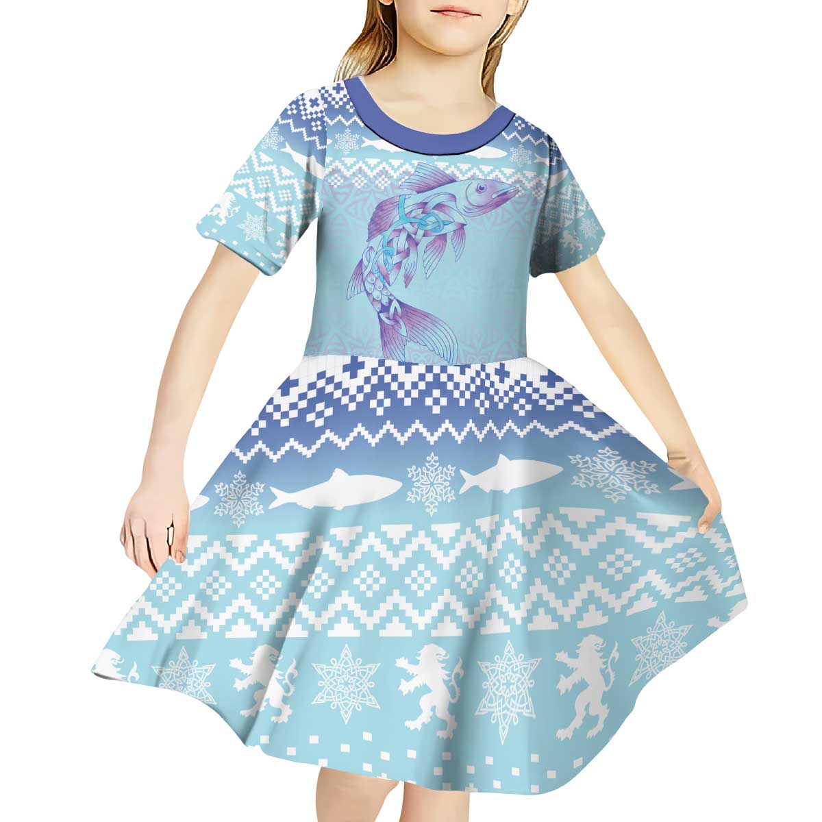 Cardiganshire Wales Christmas Kid Short Sleeve Dress Ceredigion Herring Celtic Knot - Wonder Print Shop