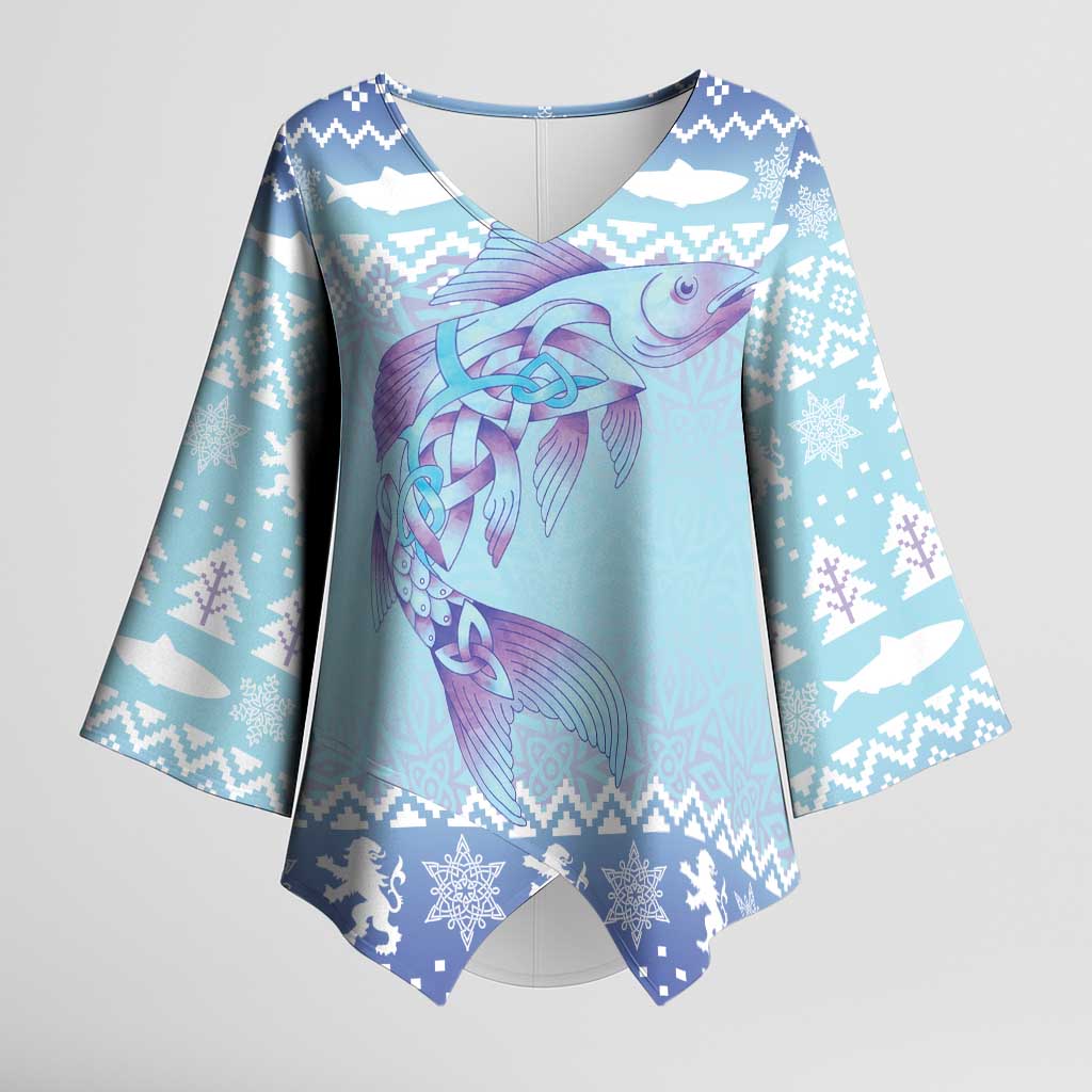 Cardiganshire Wales Christmas Kimono Sleeve Blouse Ceredigion Herring Celtic Knot - Wonder Print Shop