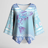 Cardiganshire Wales Christmas Kimono Sleeve Blouse Ceredigion Herring Celtic Knot - Wonder Print Shop