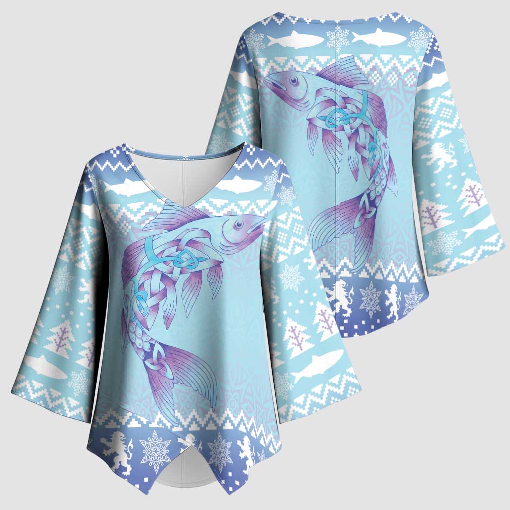 Cardiganshire Wales Christmas Kimono Sleeve Blouse Ceredigion Herring Celtic Knot - Wonder Print Shop