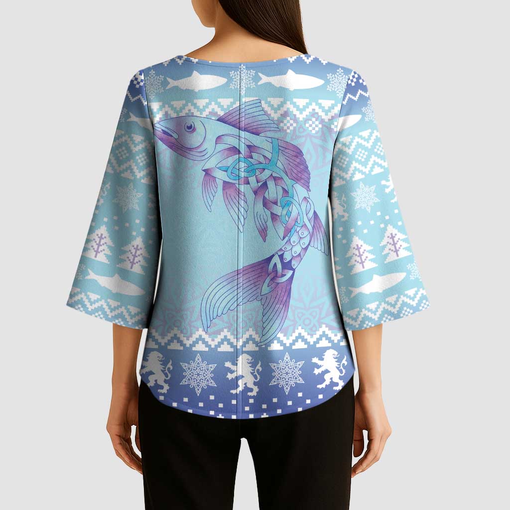 Cardiganshire Wales Christmas Kimono Sleeve Blouse Ceredigion Herring Celtic Knot - Wonder Print Shop