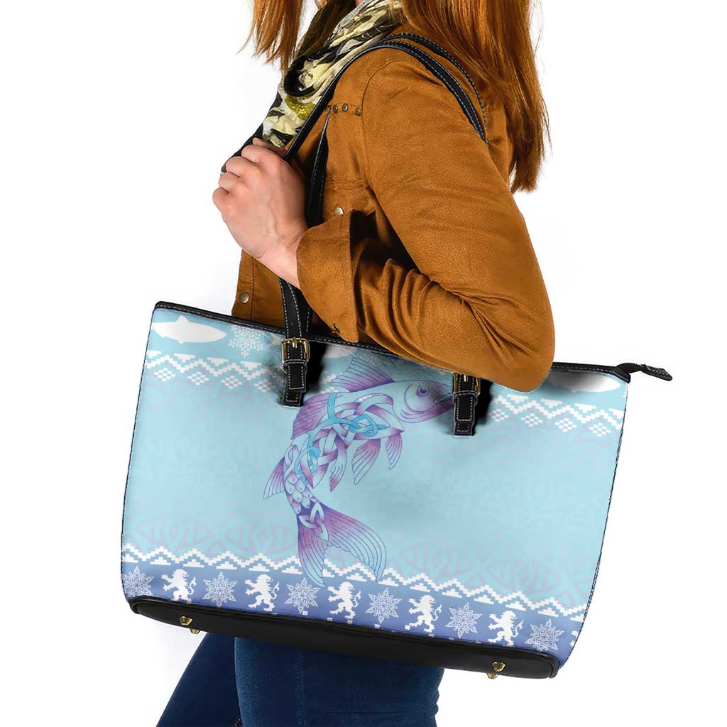 Cardiganshire Wales Christmas Leather Tote Bag Ceredigion Herring Celtic Knot - Wonder Print Shop