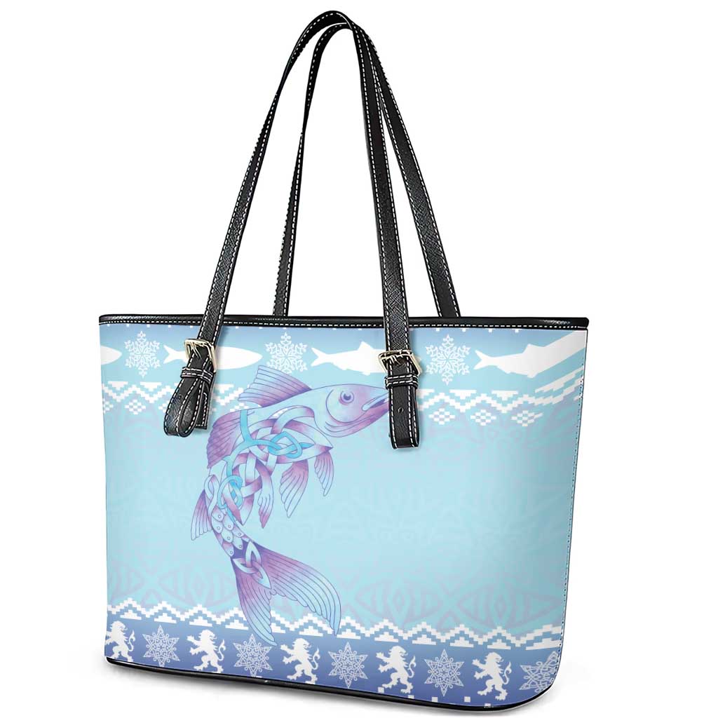 Cardiganshire Wales Christmas Leather Tote Bag Ceredigion Herring Celtic Knot - Wonder Print Shop