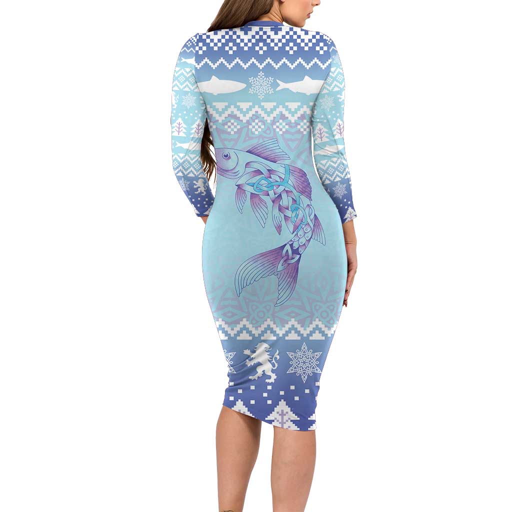 Cardiganshire Wales Christmas Long Sleeve Bodycon Dress Ceredigion Herring Celtic Knot - Wonder Print Shop
