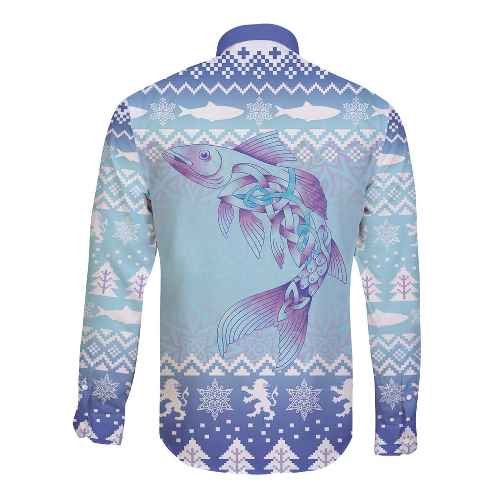 Cardiganshire Wales Christmas Long Sleeve Button Shirt Ceredigion Herring Celtic Knot - Wonder Print Shop