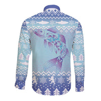 Cardiganshire Wales Christmas Long Sleeve Button Shirt Ceredigion Herring Celtic Knot - Wonder Print Shop