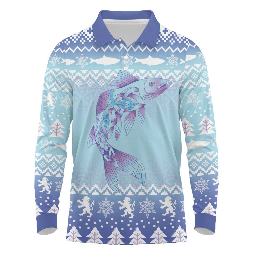 Cardiganshire Wales Christmas Long Sleeve Polo Shirt Ceredigion Herring Celtic Knot - Wonder Print Shop