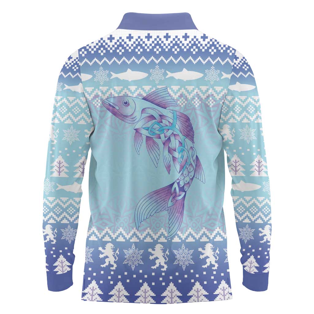 Cardiganshire Wales Christmas Long Sleeve Polo Shirt Ceredigion Herring Celtic Knot - Wonder Print Shop