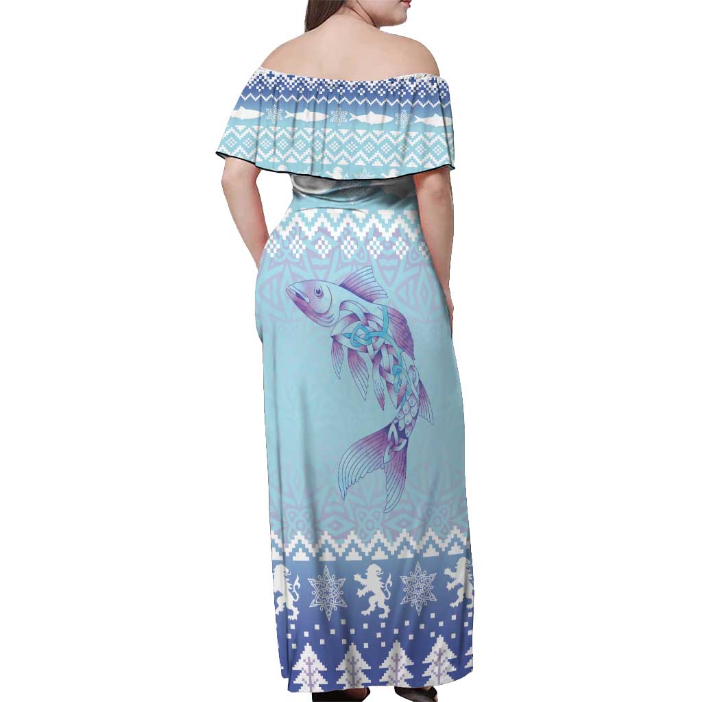 Cardiganshire Wales Christmas Off Shoulder Maxi Dress Ceredigion Herring Celtic Knot - Wonder Print Shop