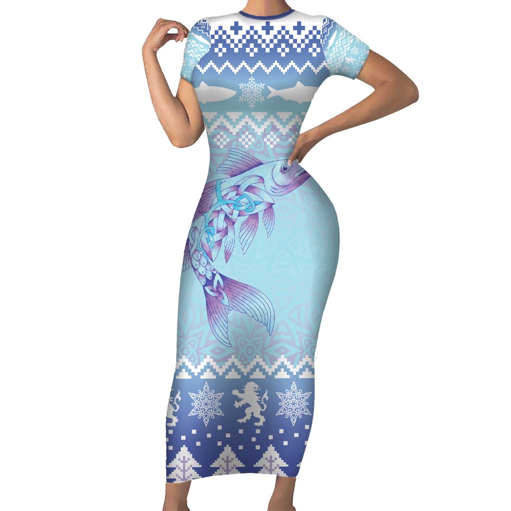 Cardiganshire Wales Christmas Short Sleeve Bodycon Dress Ceredigion Herring Celtic Knot - Wonder Print Shop
