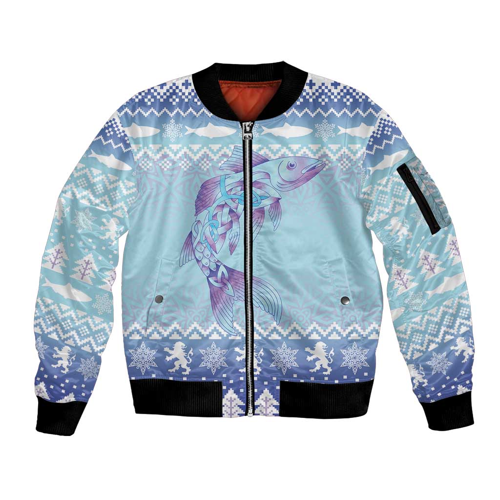 Cardiganshire Wales Christmas Sleeve Zip Bomber Jacket Ceredigion Herring Celtic Knot - Wonder Print Shop