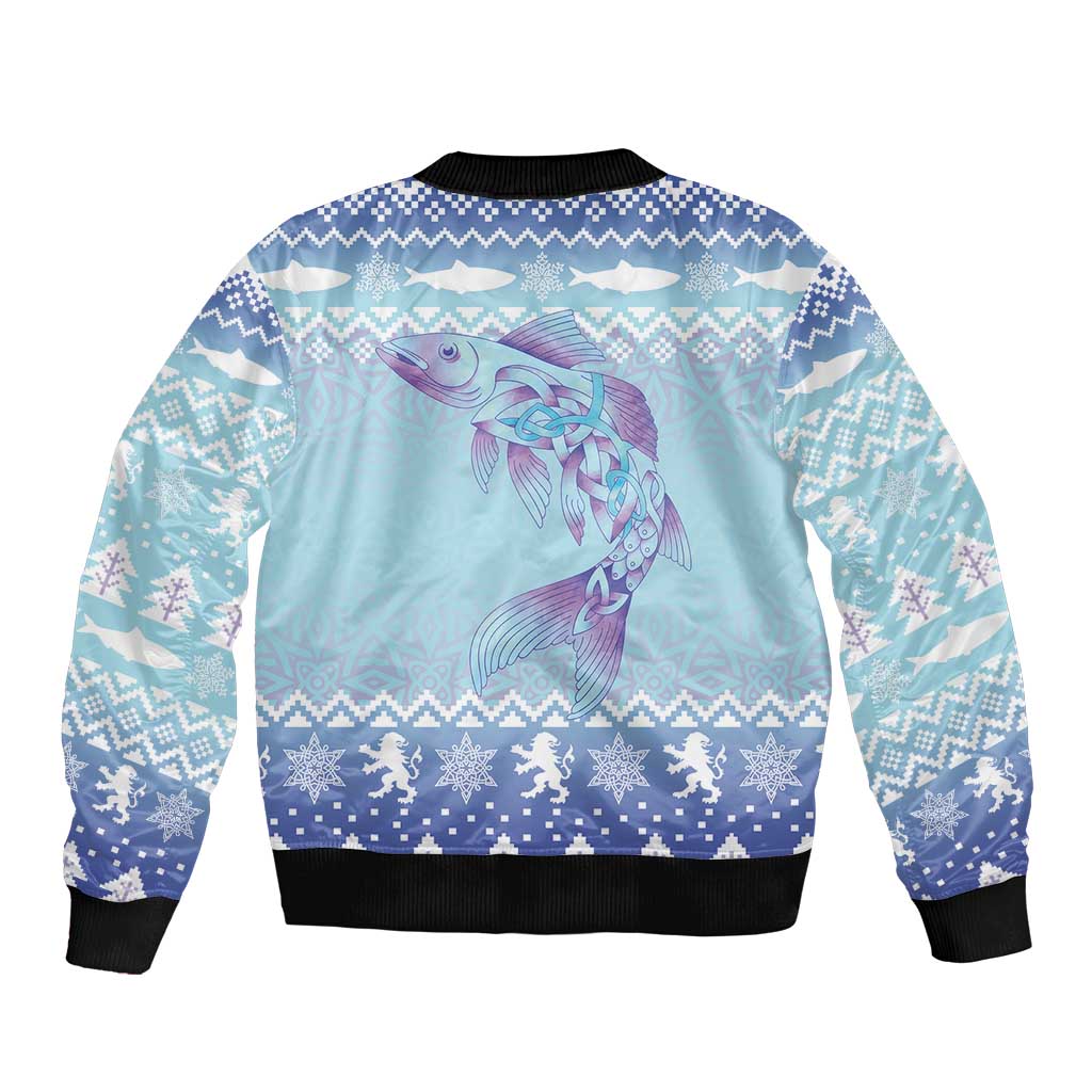 Cardiganshire Wales Christmas Sleeve Zip Bomber Jacket Ceredigion Herring Celtic Knot - Wonder Print Shop