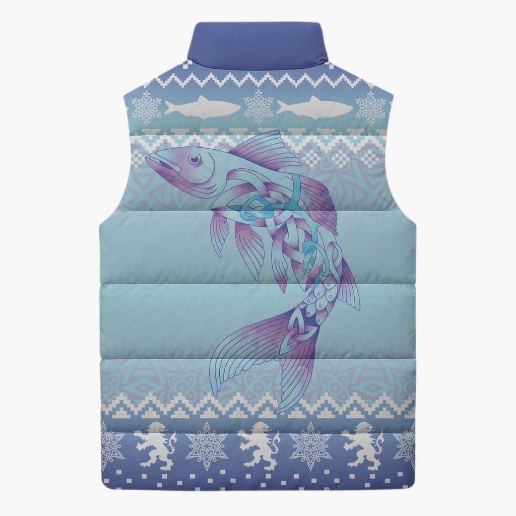 Cardiganshire Wales Christmas Sleeveless Puffer Jacket Ceredigion Herring Celtic Knot - Wonder Print Shop