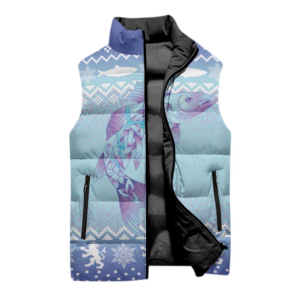 Cardiganshire Wales Christmas Sleeveless Puffer Jacket Ceredigion Herring Celtic Knot - Wonder Print Shop