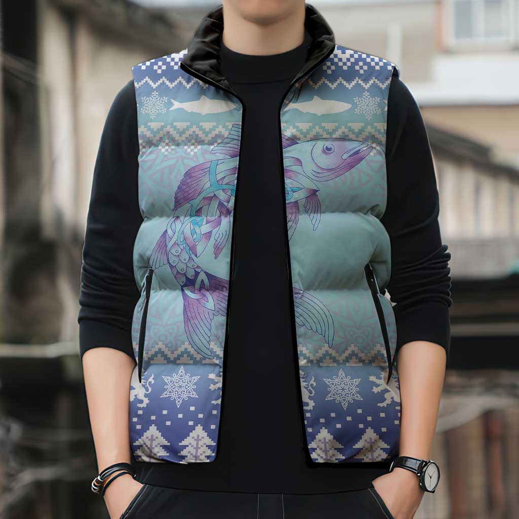 Cardiganshire Wales Christmas Sleeveless Puffer Jacket Ceredigion Herring Celtic Knot - Wonder Print Shop