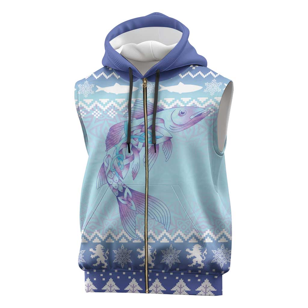 Cardiganshire Wales Christmas Sleeveless Zip Hoodie Ceredigion Herring Celtic Knot - Wonder Print Shop
