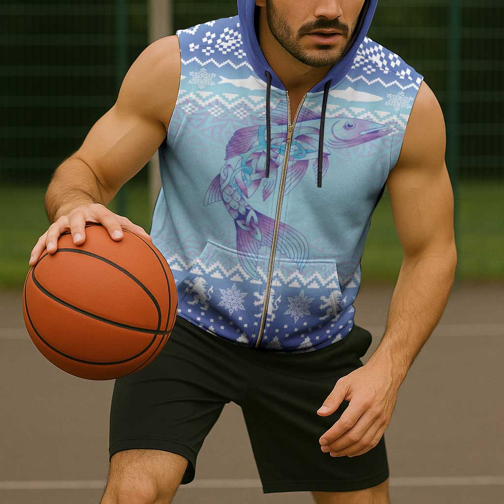 Cardiganshire Wales Christmas Sleeveless Zip Hoodie Ceredigion Herring Celtic Knot - Wonder Print Shop