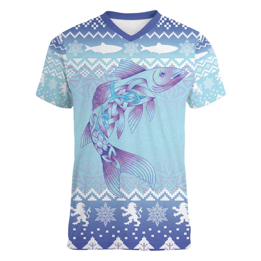 Cardiganshire Wales Christmas Women V-Neck T-Shirt Ceredigion Herring Celtic Knot - Wonder Print Shop