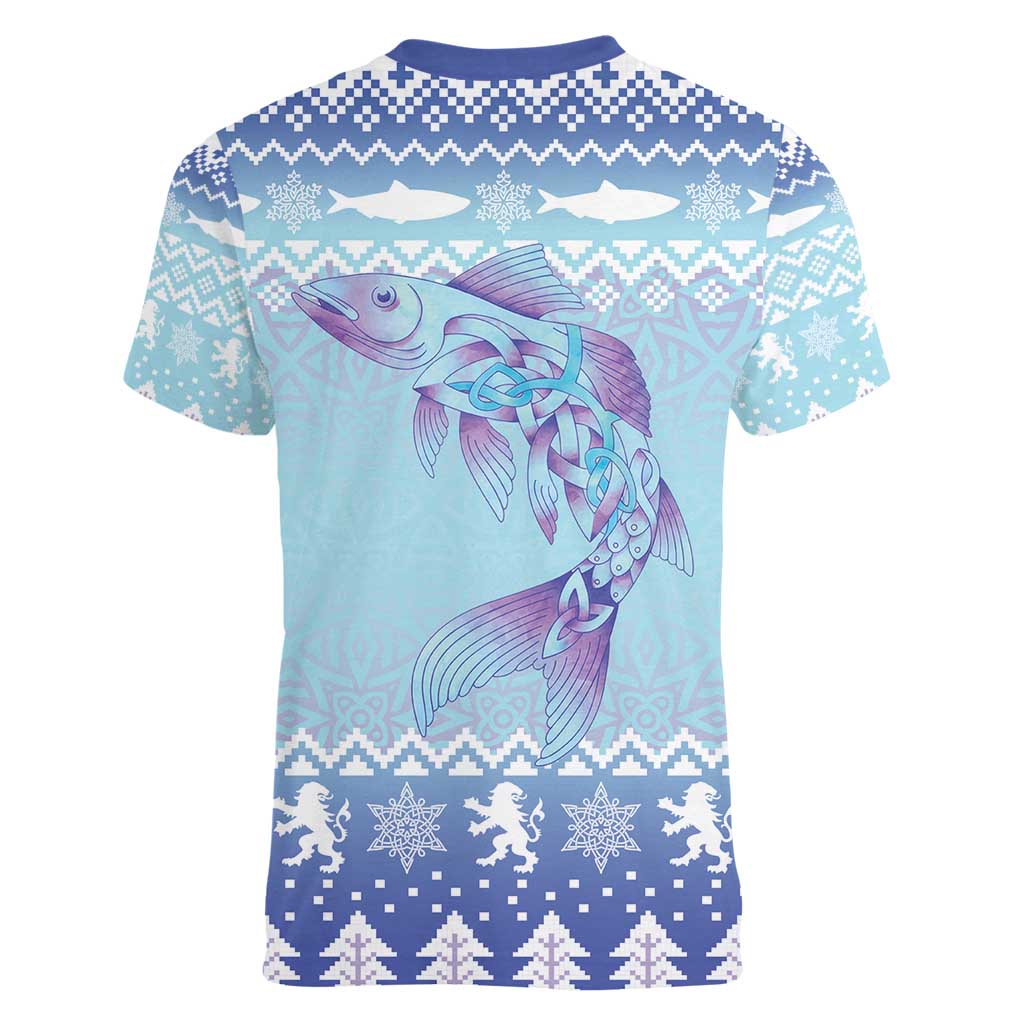 Cardiganshire Wales Christmas Women V-Neck T-Shirt Ceredigion Herring Celtic Knot - Wonder Print Shop