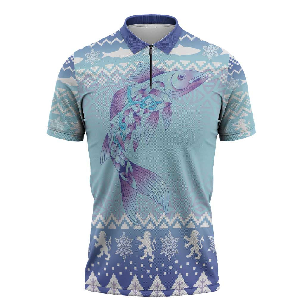 Cardiganshire Wales Christmas Zipper Polo Shirt Ceredigion Herring Celtic Knot - Wonder Print Shop