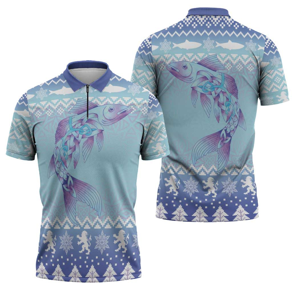 Cardiganshire Wales Christmas Zipper Polo Shirt Ceredigion Herring Celtic Knot - Wonder Print Shop