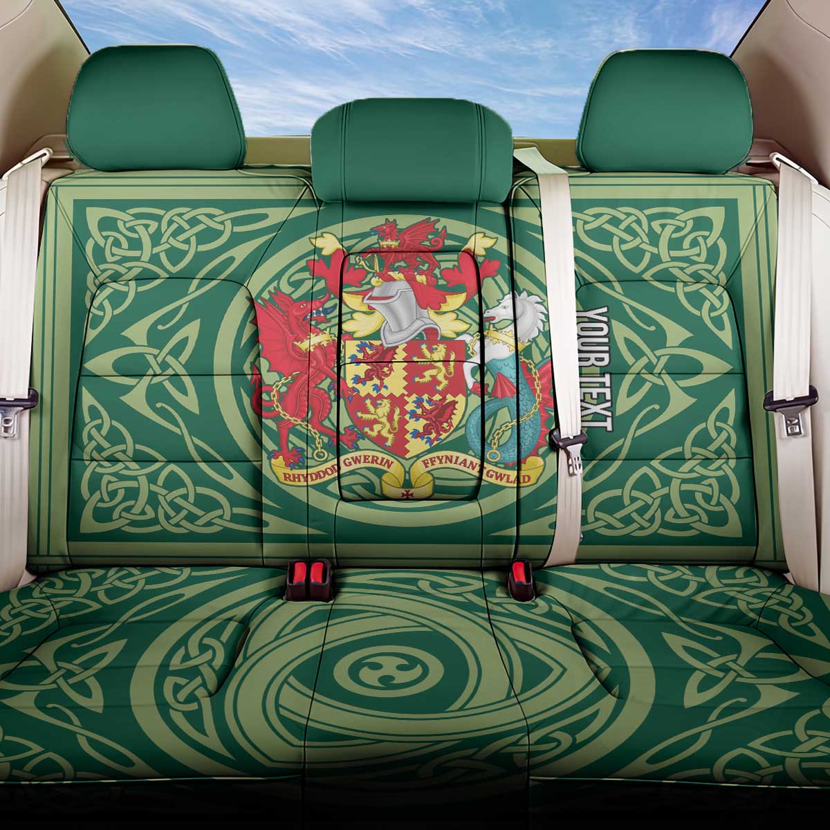 Personalized Carmarthenshire Wales Back Car Seat Cover Map and Emblem Celtic Style - Wonder Print Shop