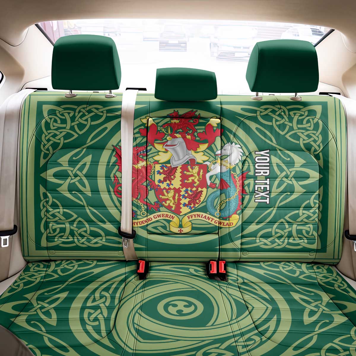 Personalized Carmarthenshire Wales Back Car Seat Cover Map and Emblem Celtic Style - Wonder Print Shop