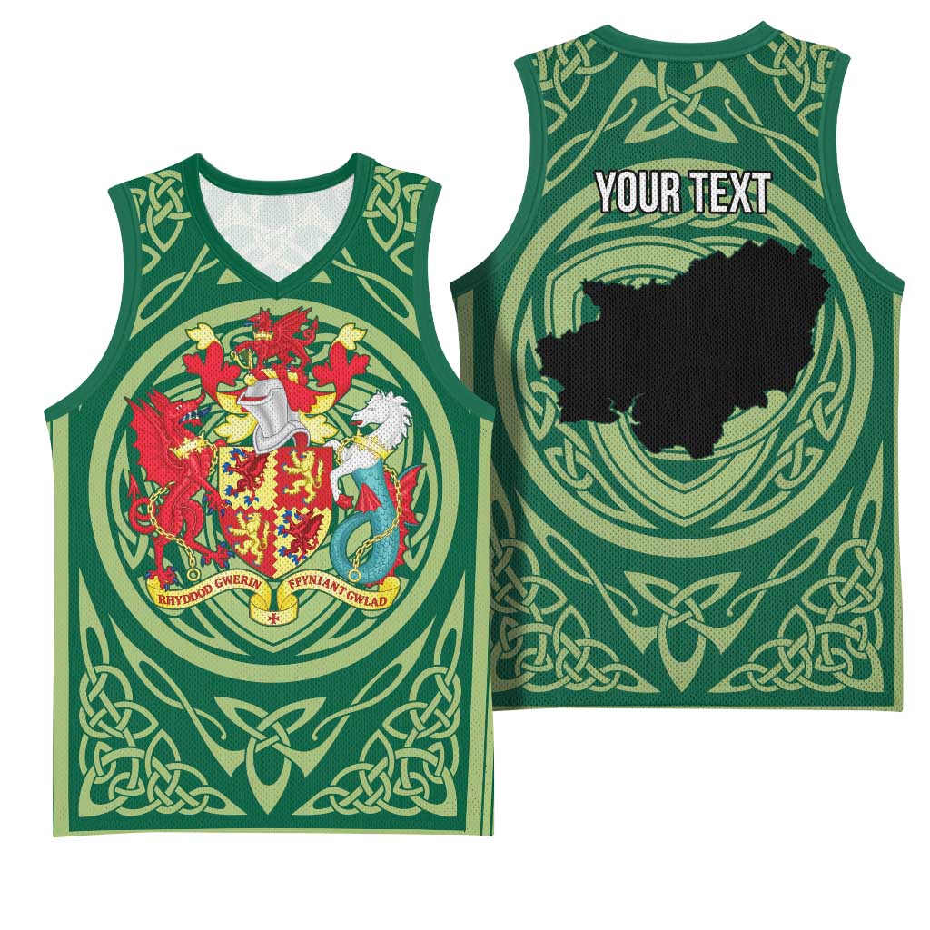 Personalized Carmarthenshire Wales Basketball Jersey Map and Emblem Celtic Style - Wonder Print Shop