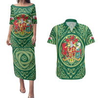 Personalized Carmarthenshire Wales Couples Matching Puletasi and Hawaiian Shirt Map and Emblem Celtic Style - Wonder Print Shop